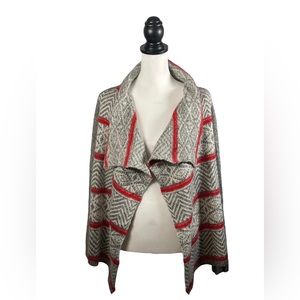 American Eagle Grey White Red Stripes Shawl Neck Long Sleeve Cardigan Sm…